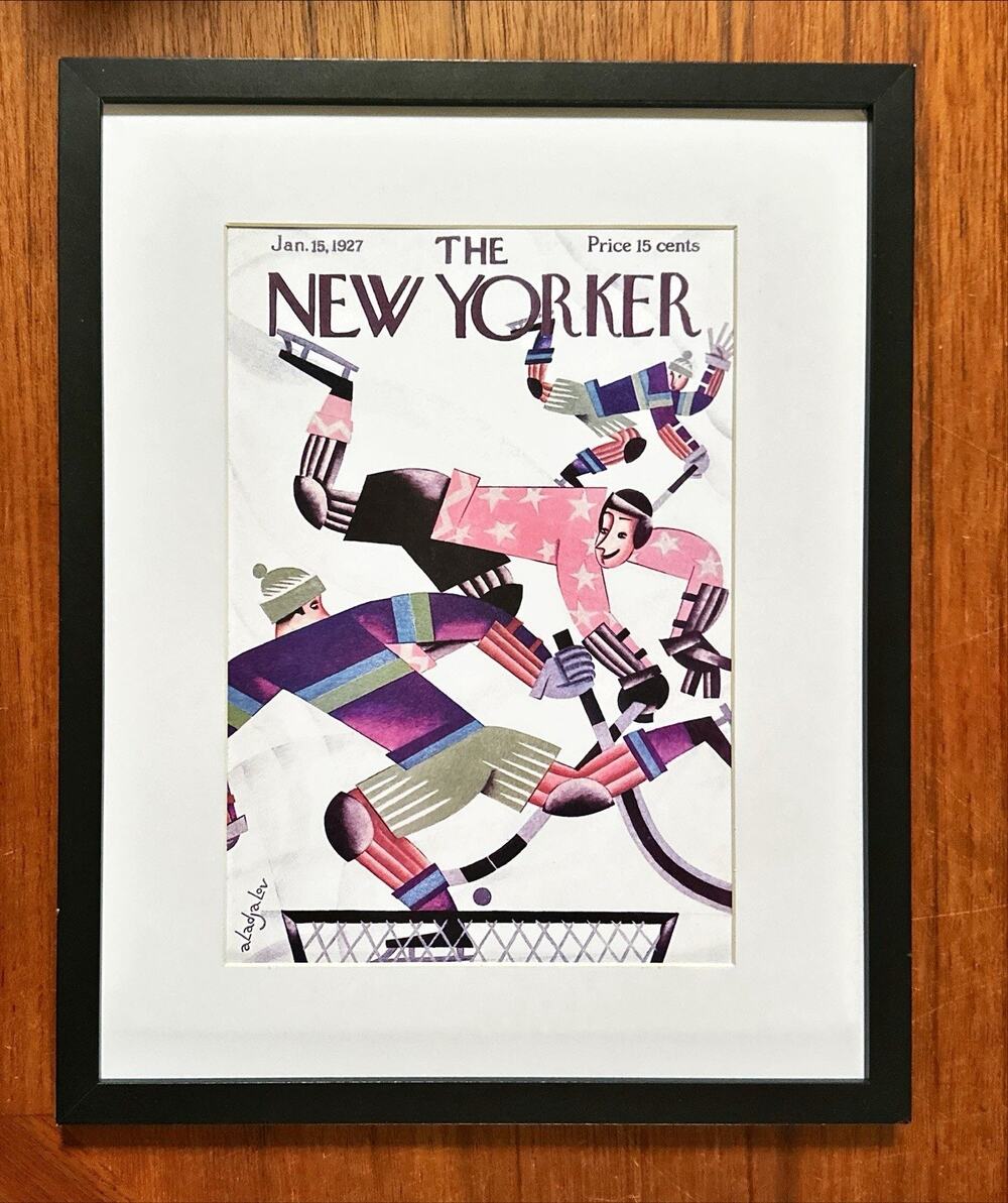 Framed 1927 The New Yorker Magazine January 15 Constantin Alajalov Hockey
